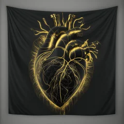 electric heart in black and golden tapestry