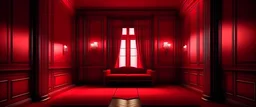 Attractive red room 3d background. Low light and shade vignette. Dramatic interior. Ruby color.