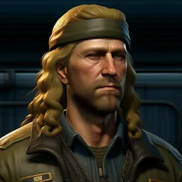 The submarine mechanic Blicke Blocknyckel, a blonde man with a mullet and lincoln beard realistic grimdark