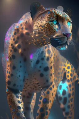 Zanzibar leopard Yowie, volumetric lighting, particales,highly detailed,cinamatic, deep colours,8k