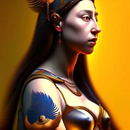 Dibujo de cuerpo entero de Amazona con tatuajes bella con estilo de Artemisia Gentileschi