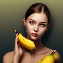 A young woman’s face while she eats a banana