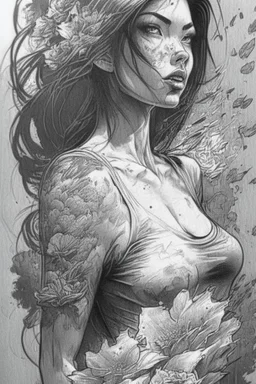 ::<BIG >, inking COMIX on pencils by Richard Luong :: ,((priscila huggins beautiful woman )), (t-shirt or dress:1.3), (beautiful and clear background:1.2), (extremely detailed, ultra-detailed, best shadow:1.1), bare shoulders, flowers and petals, , (white background:0.5), (illustration :1.1), (extremely fine and beautiful GIRL:1.1), (perfect details:1.1) :: , ( detailed eyes and detailed face:1.3),