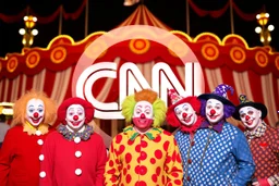 a group of clowns in front of the circus with a CNN logo