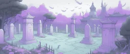 A light purple graveyard with ghosts painted by Qiu Ying