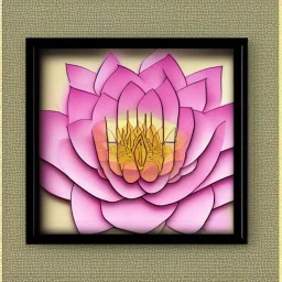 pink lotus in Hexagon, golden elements, paper gain