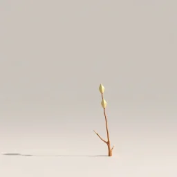 concept art of low poly stylized alien dry single leaf plant on a neutral background. Strange fictional extraterrestrial flora with unusual shapes