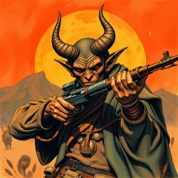 Western devil with a scoped rifle fantasy art