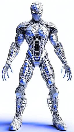 Arte lineal Spiderman cyborg de pie, full body calidad ultra, hiperdetallado, maximalista, color blanco, increíble obra de arte piernas completas pies completos