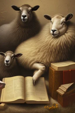 black sheep reads a book, sheep herd sleep