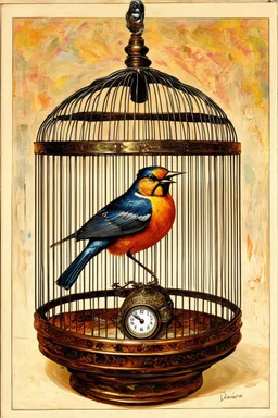 Desire is a clockwork bird, singing in the cage of the heart; Expressionism; Dada