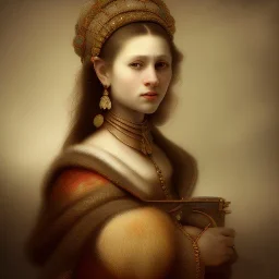 Portrait of a beautiful busty woman Rembrandt style