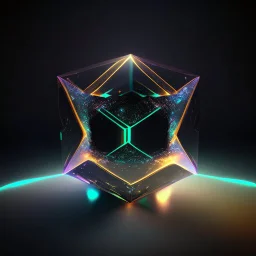 3d holographic geometric shape isolated on space infinit dark background, glow, glass efect, 4k.