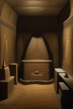 A brown underground Egyptian hidden tomb painted by Grant Wood