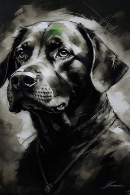 Portrait of a black Labrador in the style of Yoji Shinkawa, Guy Denning, Florian Nicolle, Willem Haenraets