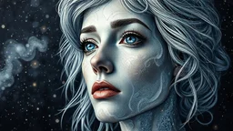 painting of a silver woman, 4k, HDR, sense of awe, HDR, Benoit B. Mandelbrot, grunge, grunge