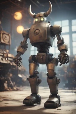 viking robot with rocket boots in fallout 4 setting, bokeh, downlight, prize winning, depth of field, trading robot monster in background, stereoscopic cartoon