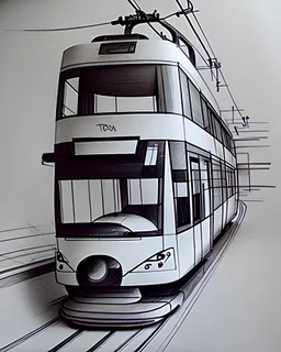 modern tram sketches on paper. pencil draw