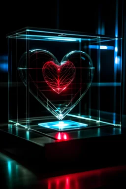heart in glass showcase secured by lasers
