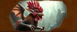 3d airbrush render, elf gremlin dodo punk dragon hen , pinhole cam, airbrush 3d rendering, in the style of Titian , torn edges on border