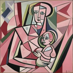 piccasso cubism pink woman and child