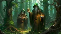 The hooded sorcerer and the king in the forest