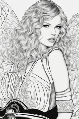 coloring pages of taylor swift for adults, Designs Black and white, No Shading