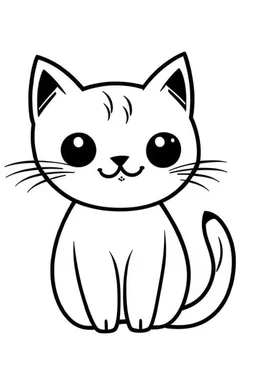 Simple outline of a cute cat, in a cartoon style, black and white