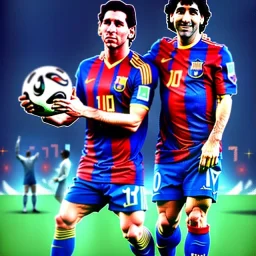 Lionel Messi und diego armando maradona halten gemeinsam in einem Stadion den Worldcup in der Hand, Fußball, stadion, viele menschen, perfect quality, argentinien