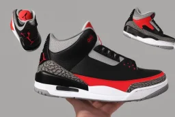 Jordan 3 black cement sneaker. In flames.