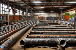 A silver factory filled with pipes designed in Australian aboriginal art