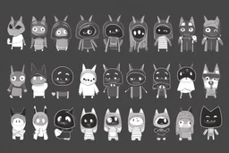 6 simple shaped hand drawn cartoon characters that are cute dark and have hoodies