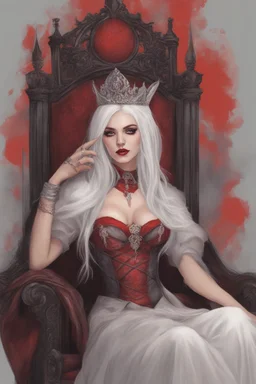 Beautiful white haired Vampire queen on her throne, drawing