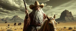 Gandalf as a cowboy in the style of Escher and Giger