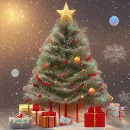 cute 3d cartoon christmas tree with Biswap & BSC News branding elements in the outline