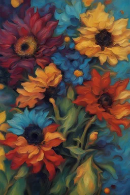 vibrant multi colors flower close up by Van Gogh