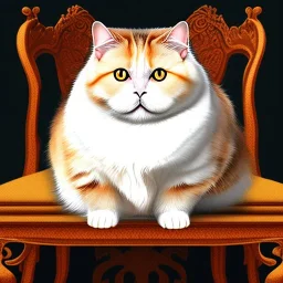 A fat cat sitting on a chair.