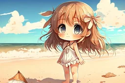 cute chibi girl at the beach