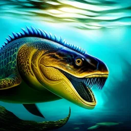 ultra detailed fullbody portrait of Sea monster underwater, extremely detailed digital painting, intrincate, extremely detailed face,crystal clear Big eyes, in the style of Kaare Andrews, mystical colors , perfectly centered image, perfect composition, rim light, beautiful lighting, 8k, stunning scene, raytracing