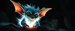 pen outline with some neon airbrush, glowing quickling gollum gremlin in the shadows with long fluffy white fur, pin hole camera