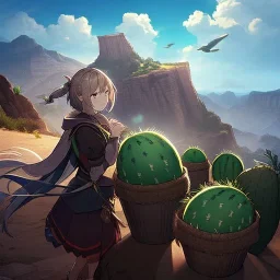 anime real life like cactus in the desert in arizona, grand canyon,anime, hands wrapped around cactus