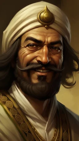 A Muslim man from the era of the Prophet’s companions, tall, strong in build, with a cheerful face. He had long black hair, black eyes, and a thick mustache.