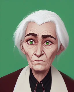 portrait of a dignified old woman with green eyes and white hair