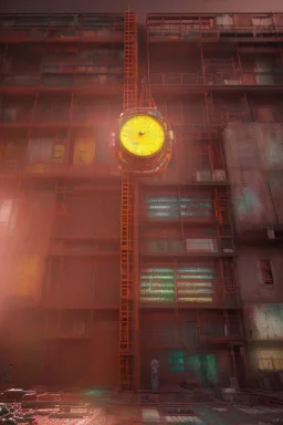 futuristic pinhole camera in Kente, rusted clocks lens, cinematic, scaffolding, cyberpunk, 8k quality