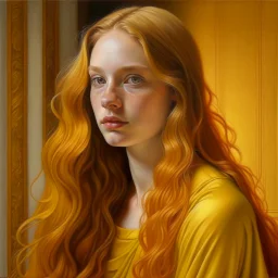 Neoclassicism realistic yellow orange tuscany woman long hair