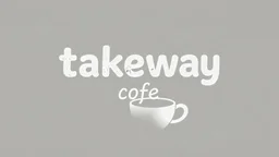 A horizontal design with the text (takeway cofe) In the middle, there is a faded design of a coffee cup and coffee beans with a gray background