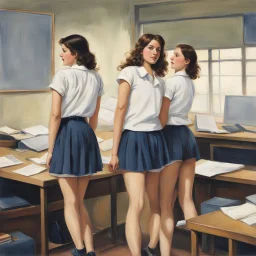 The classroom hummed with the restless energy of youth as the bell rang, signaling the end of another mundane day of lectures and worksheets. Two youthful women, their short hip skirts clinging tightly to their curves, exchanged mischievous glances as they gathered their belongings. Their shirts, pressed against their bodies, hinted at the undies hidden beneath. Their destination was an unconventional one, for instead of heading home or to a typical hangout spot, they made their way to the famil