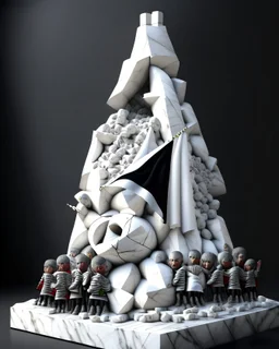 Escultura de muchos niños muertos por una bomba, bandera de palestina,en marmol blanco calidad ultra, hiperdetallado, obra de arte, 8k 3D