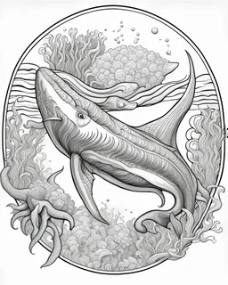 B/W outline art,coloring book page, full white, super detailed illustration for adult,"Abstract Artistic Sea Life", crisp line, line art, high resolution,cartoon style, smooth, law details, no shading, no fill, white background, clean line art, Sketch style.