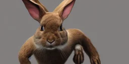 Evil rabbit humanoid, hyper realistic